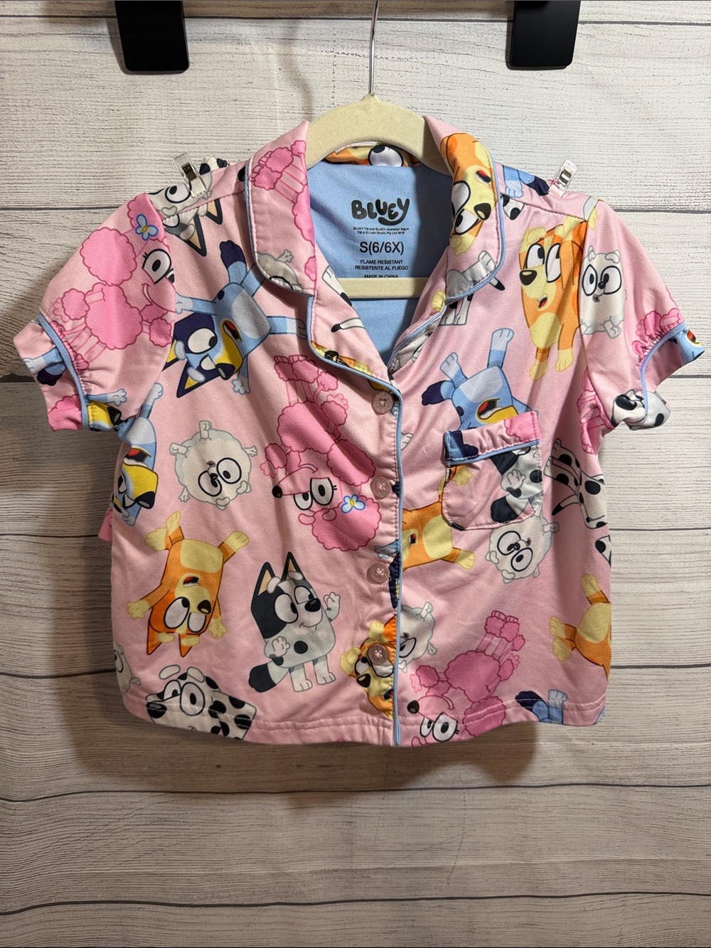 Bluey Kids Pink Cartoon Animal Short-Sleeve Pajama Top